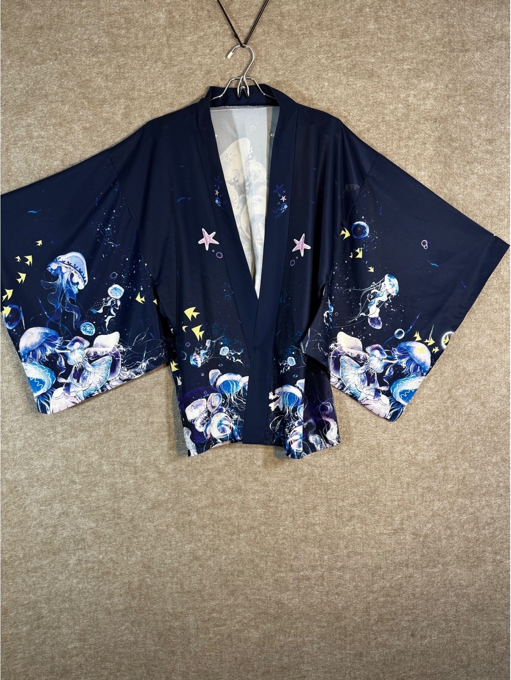 Manikaku Kimono Haori Jacket M Navy Jellyfish Ocean Celestial Japanese Wrap